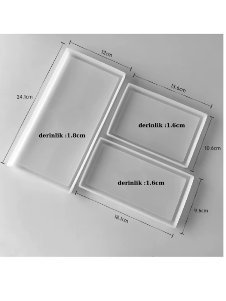 Epoksi Reçine Alçı Dikdörtgen Tepsi Sunumluk Silikon Kalıpları