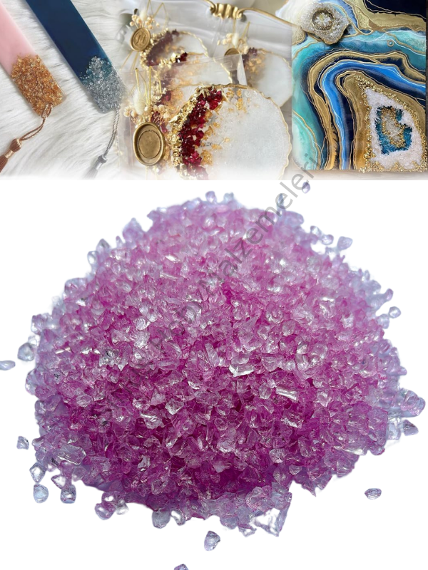 Epoksi Reçine Cam Kırığı Pembe Transparan  İnce 100 gr