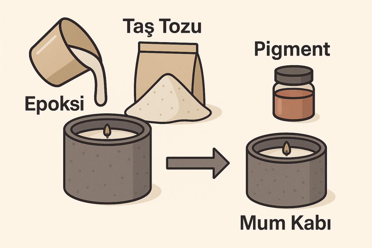 Epoksi Kokulu Mum Kaplarında Doğru Karışım Rehberi: Taş Tozu – Reçine – Pigment Dengesi