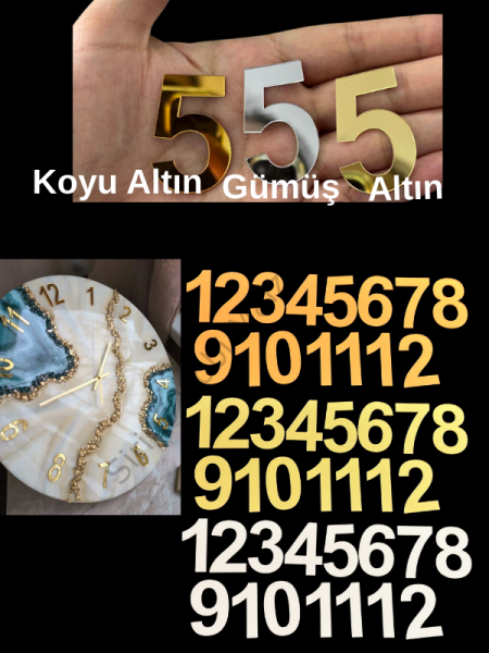 Epoksi Reçine Pleksi Saat Rakamları Seti 4cm