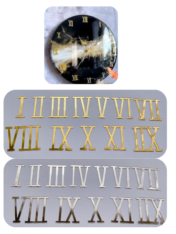 Epoksi Reçine Pleksi Saat Roma Rakamları Seti 4 cm