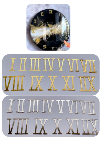 Epoksi Reçine Pleksi Saat Roma Rakamları Seti 4 cm