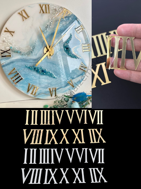 Epoksi Reçine Pleksi Saat Roma Rakamları Seti 4 cm