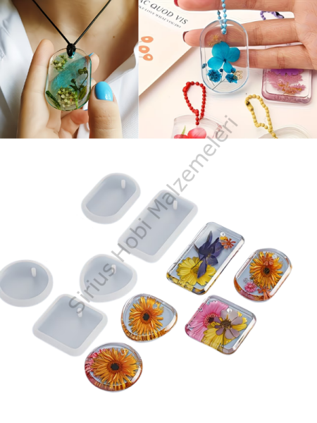 5’li Epoksi Kolye Kalıbı Seti Silikon Takı Kalıbı (Yuvarlak, Kare, Oval, Dikdörtgen)