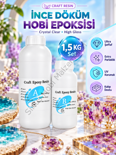 Craft Resin İnce Döküm Şeffaf Hobi Epoksi Reçine 1,5 KG – 2:1 Kristal Berrak Set
