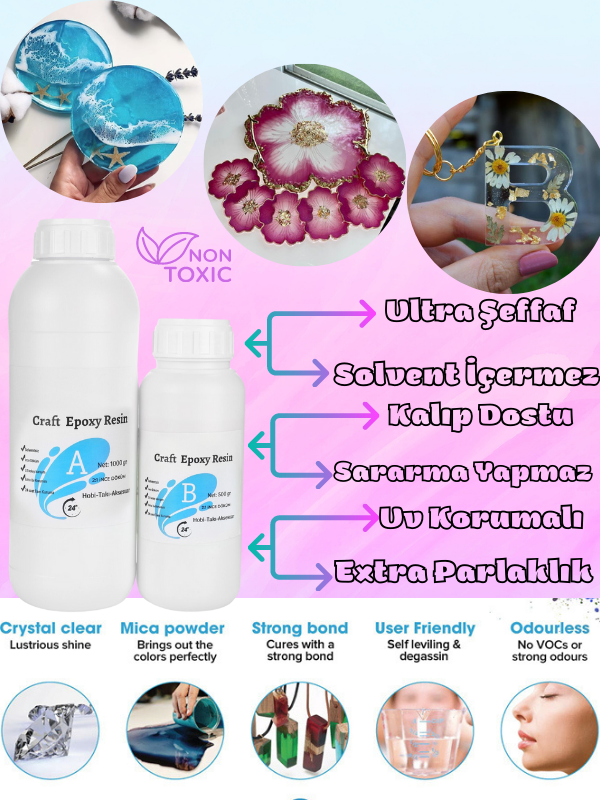 Craft Resin İnce Döküm Epoksi Reçine – Takı, Kalıp ve Hobi Uygulamaları İçin Şeffaf Reçine 1.5 kg