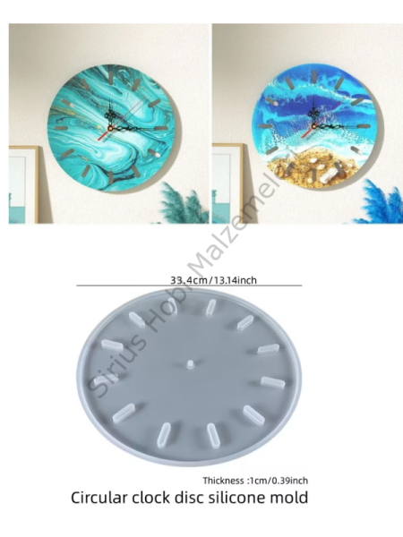 Epoksi Reçine 33 cm Saat Kalıbı – Yuvarlak Silikon Duvar Saati Kalıbı