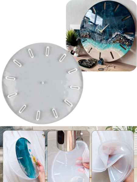 Epoksi Reçine 33 cm Saat Kalıbı – Yuvarlak Silikon Duvar Saati Kalıbı