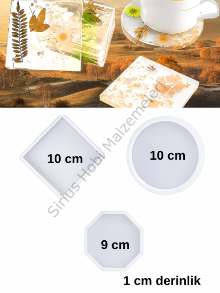 10 cm Epoksi Bardak Altlığı Kalıbı | Kare Daire Sekizgen Silikon Kalıp | 1 Adet