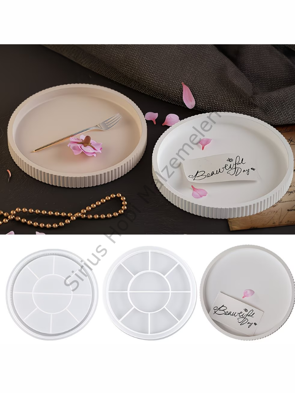 22,5 cm Tırtıklı Epoksi ve Alçı Tepsi Silikon Kalıbı | Yuvarlak Dekoratif Sunum Tepsisi Kalıbı