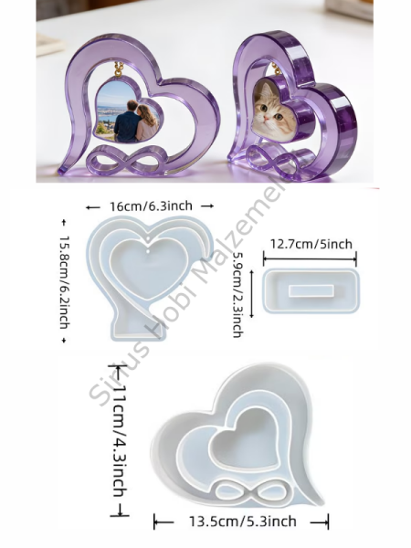 Epoksi Ayaklı Kalp Fotoğraflık Kalıbı | Dekoratif Resim Çerçevesi Silikon Kalıp