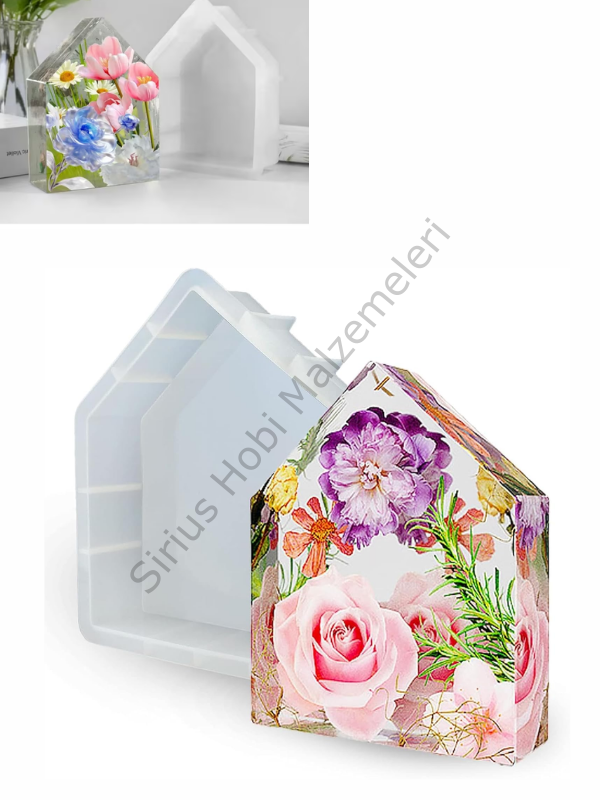 Ev Şeklinde Epoksi ve Çiçek Saklama Silikon Kalıbı | 5 cm Derinlikli Dekoratif Döküm Kalıbı