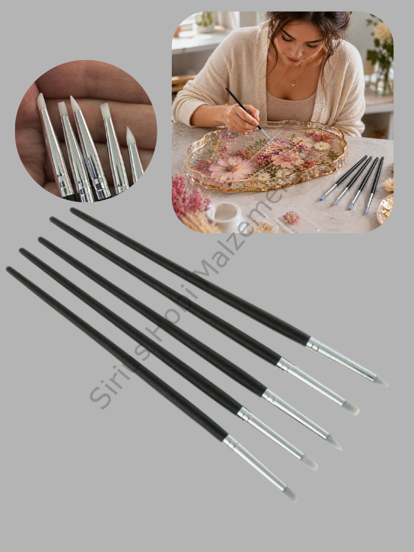 5’li İnce Silikon Uçlu Epoksi Şekillendirme Fırça Seti | Detay Çalışma ve Düzeltme Kalemi