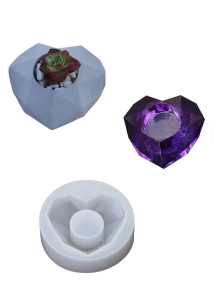Epoksi Reçine Alçı Diamond Kalp Sukulent Kalıbı