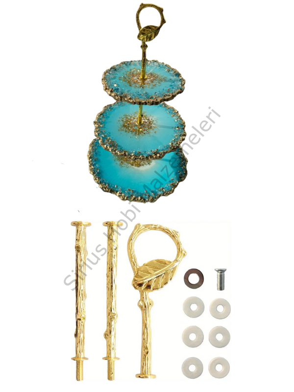 Epoksi 3 katlı Sunumluk Aparatı Gold Yaprak