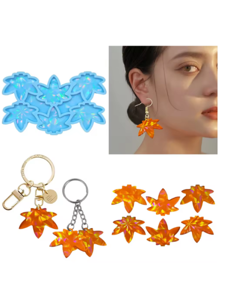 Epoksi Hologramlı Akçaağaç Yaprağı Anahtarlık Kolye Küpe Kalıbı