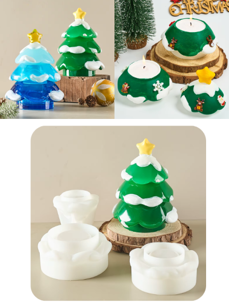 Epoksi Alçı Noel Ağacı Mumluk Kutu Silikon Kalıbı