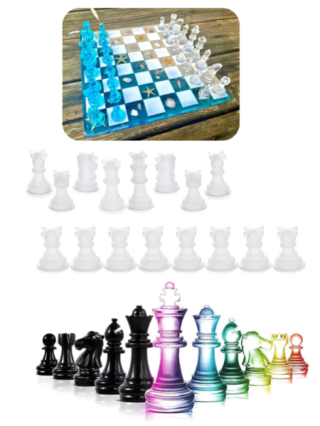 Epoksi Reçine Satranç Taşları ve Tahtası Silikon Kalıbı Seti 17 Parça