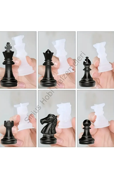 Epoksi Reçine Satranç Taşları ve Tahtası Silikon Kalıbı Seti 17 Parça