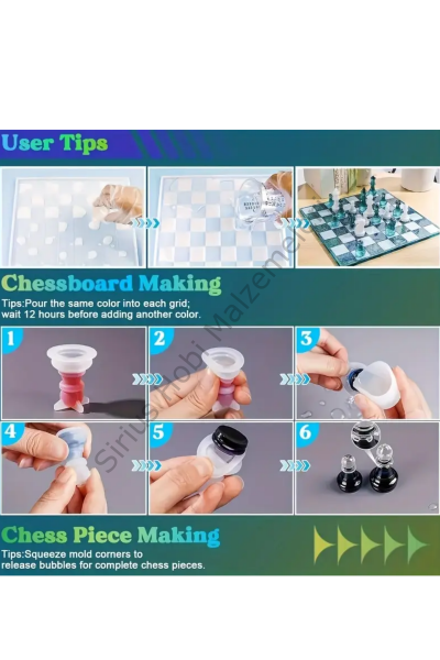Epoksi Reçine Satranç Taşları ve Tahtası Silikon Kalıbı Seti 17 Parça