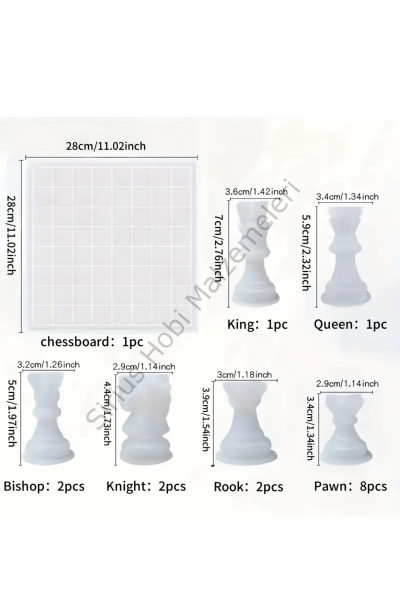 Epoksi Reçine Satranç Taşları ve Tahtası Silikon Kalıbı Seti 17 Parça