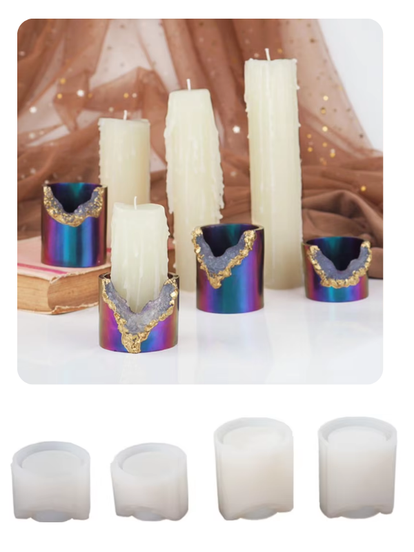 Epoksi Reçine Alçı 4 adet Kristal Mumluk Kalıbı Seti Silikon Kalıbı