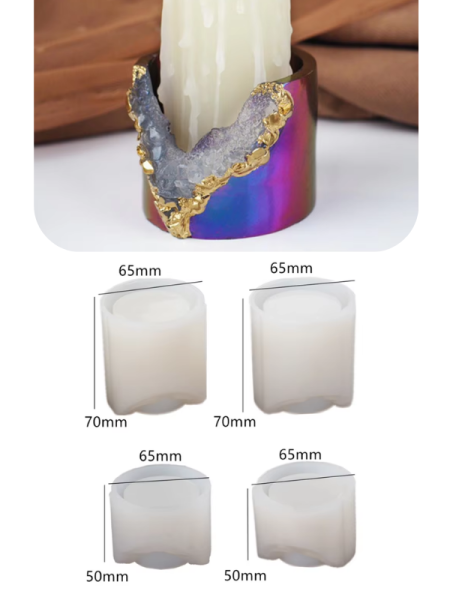 Epoksi Reçine Alçı 4 adet Kristal Mumluk Kalıbı Seti Silikon Kalıbı