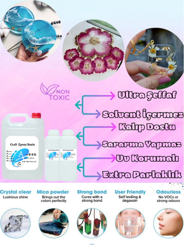 Craft Resin İnce Döküm Epoksi Reçine – Takı, Kalıp ve Hobi Uygulamaları İçin Şeffaf Reçine 7.5 kg