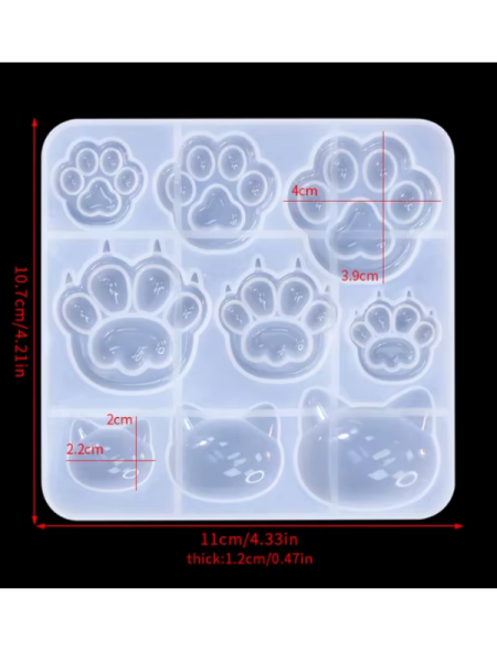 Epoksi Reçine Çoklu Pati  Kedi Kolye Küpe Silikon Kalıbı