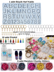 Epoksi Anahtarlık Harf Kalıbı Başlangıc Seti Düz Harf Kalıbı 500 gr epoksi ile