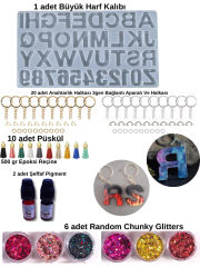 Epoksi Anahtarlık Harf Kalıbı Başlangıc Seti Ters Delikli Harf Kalıbı 500 gr epoksi ile