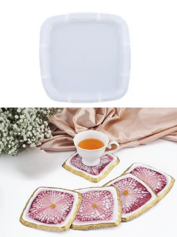 Epoksi 14 cm Kare Taş Görünümlü Bardak Altlıgı Kalıbı