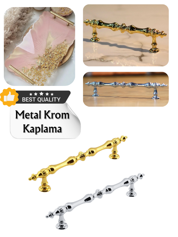 Epoksi Reçine Metal Krom Kaplama Tasarım Tepsi Kulpu 2 adet