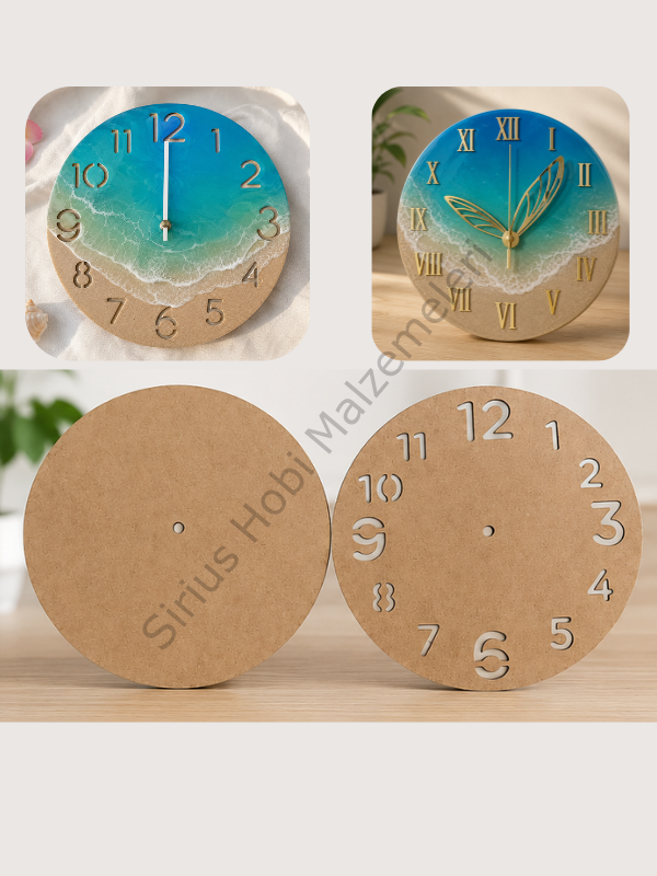 Epoksi Saat MDF Tabanı 3 adet | Düz ve Rakamlı Saat Gövdesi | 22 cm - 23,5 cm - 29,5 cm Ahşap Saat Yapım