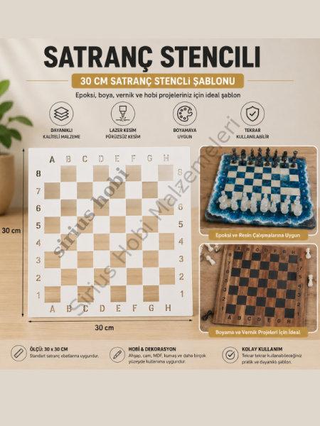 30-40 cm Satranç Stencil Şablonu | Epoksi Satranç Tahtası Yapımı İçin Kare Yerleşim Şablonu