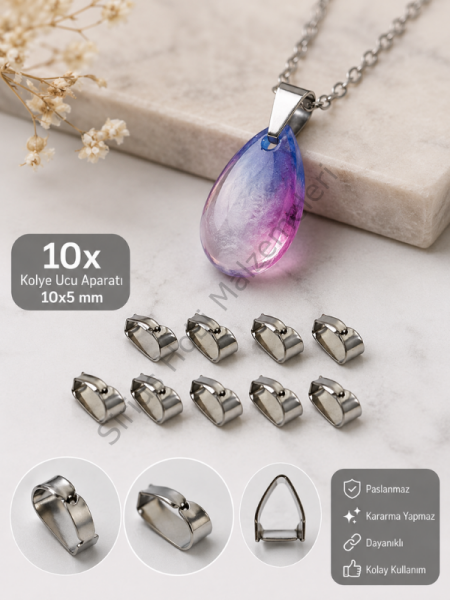 10 Adet Rodyum Kolye Ucu Aparatı 10x5 mm