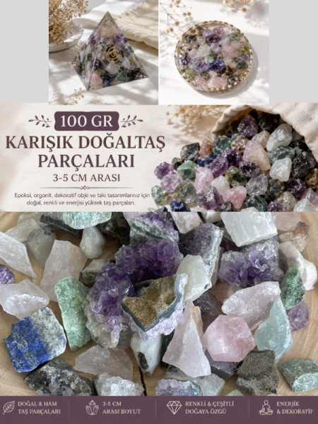 100 Gr Karışık Doğal Taş Parçaları 3-5 cm | Epoksi, Orgonit & Hobi Tasarım Taşları