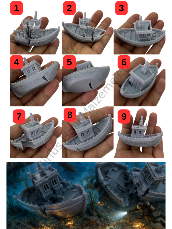 3D Gemi Maketi 7x4 cm | Epoksi Diorama, Batık Gemi ve Boyama Tasarımları İçin
