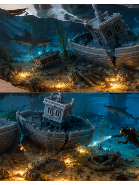 3D Gemi Maketi 7x4 cm | Epoksi Diorama, Batık Gemi ve Boyama Tasarımları İçin