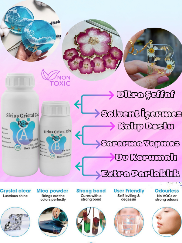 Sirius İnce Döküm Epoksi Reçine – Takı, Kalıp ve Hobi Uygulamaları İçin Şeffaf Reçine 500ml