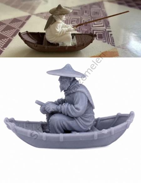 Dekoratif Balıkçı Kayığı Figürü 7x4 cm – Epoksi Diorama ve Maket Tasarımları İçin