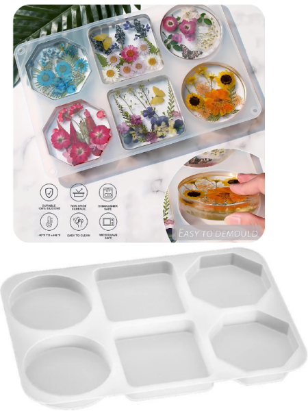 Epoksi Reçine 6'lı Derin Bardak Altlıgı Silikon Kalıbı