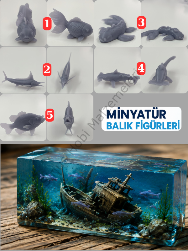 Epoksi Diorama Minyatür Balık Figürü – Deniz ve Akvaryum Tasarımları İçin 1 adet