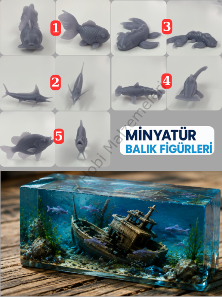 Epoksi Diorama Minyatür Balık Figürü – Deniz ve Akvaryum Tasarımları İçin 1 adet