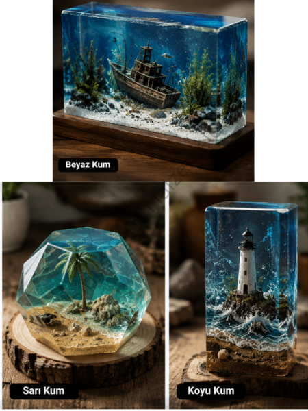 Dekoratif Kum – Epoksi Diorama, Deniz Temalı Tasarım ve Hobi İçin | 4 Renk Seçeneği