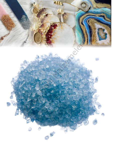 Epoksi Reçine Cam Kırığı Hologram Mavi İnce 100 gr