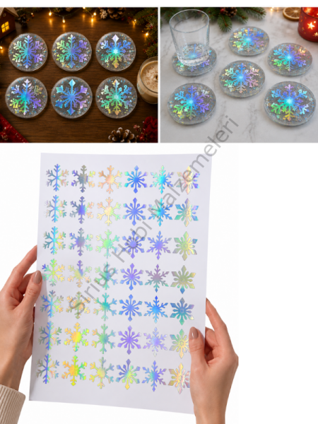 Hologramlı Kar Tanesi Folyo Epoksi Süsleme 3,5 cm 42 Adet