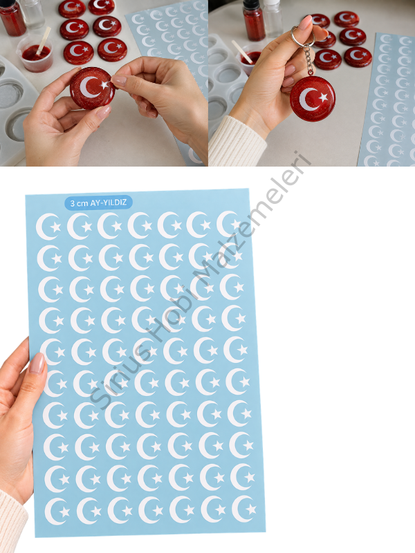 Beyaz Ay Yıldız Folyo – Epoksi Magnet, Anahtarlık ve Reçine Süsleme İçin 3 cm 63 Adet