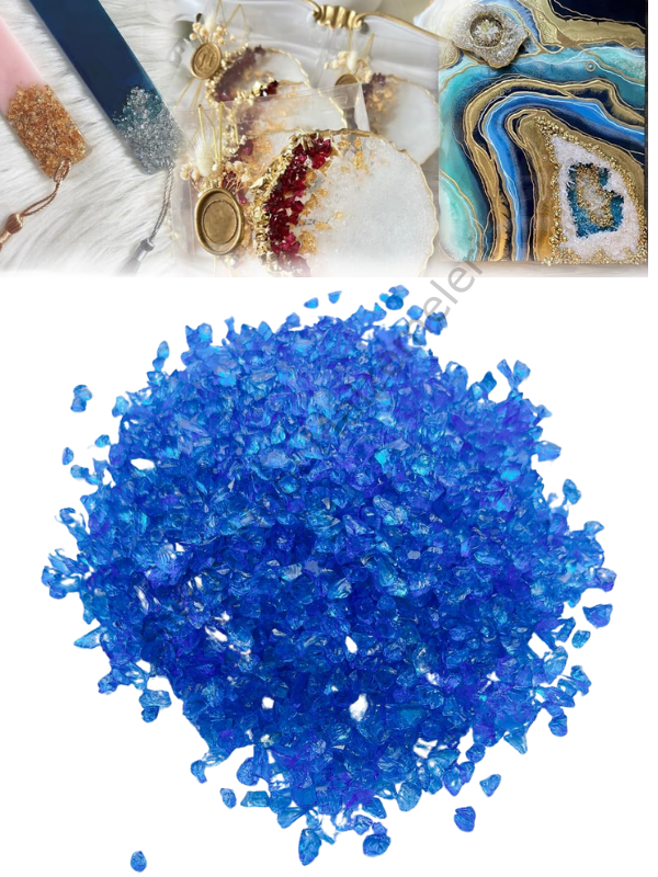 Epoksi Reçine Cam Kırığı Mavi Transparan  İnce 100 gr