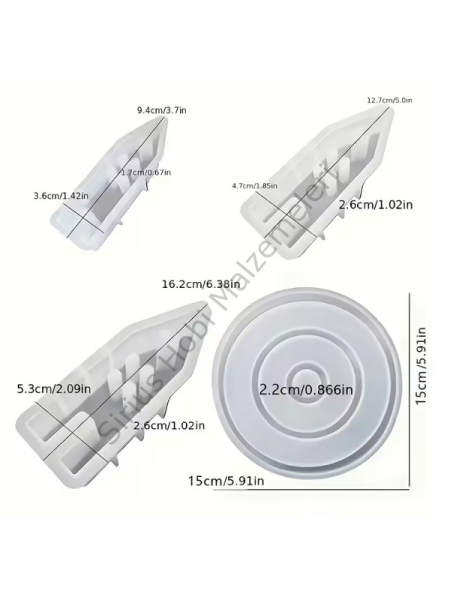 Alçı Ev Kalıbı Seti – 4 Parça Dekoratif Ev ve Yuvarlak Taban Silikon Kalıbı
